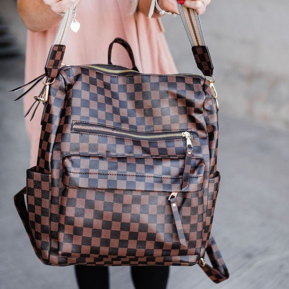 Brown Checker Convertible Guitar Strap Backpack - Picture 2 of 6